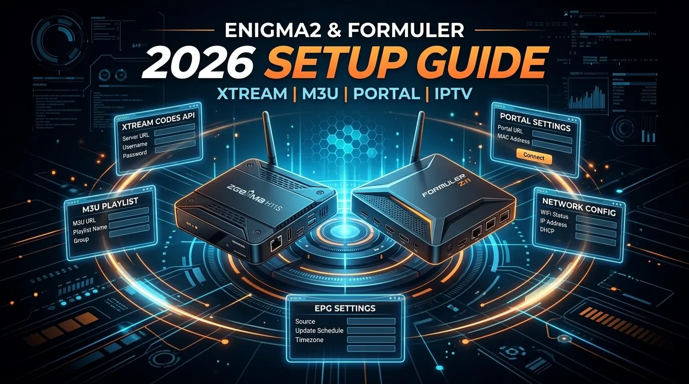 Enigma2 and Formuler IPTV setup showing MYTVOnline 3, OTT Navigator, the auto-script and Xtreamity